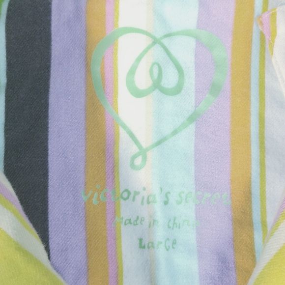 Victorias Secret Pajama Set Womens Large Rainbow Striped Cotton Flannel Y2K Cozy - Picture 3 of 16